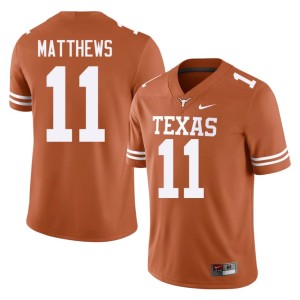 College Football #11 Longhorns Replica Orange Samari Matthews Men Jerseys 181285-989