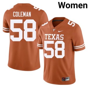 College Football Orange 2026 University of Texas Longhorns #58 Womens Devin Coleman Jersey 865642-611