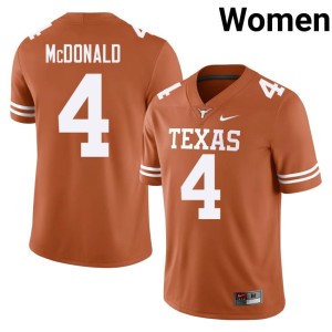 College Football UT Austin #4 Jelani McDonald Stitched Women Orange Jerseys 425479-636