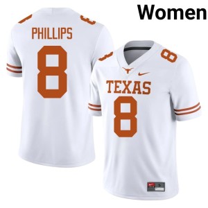 College Football Longhorns Women Alumni White #8 Kade Phillips Jerseys 608425-927