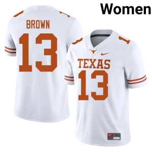 College Football Kohen Brown #13 White University of Texas Longhorns Women's Stitched Jerseys 990489-290