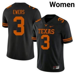 College Football Longhorns #3 Quinn Ewers Womens NCAA Black Jerseys 842041-545