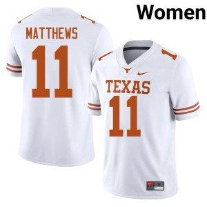 College Football Replica Texas Longhorns White Women #11 Samari Matthews Jerseys 444892-171