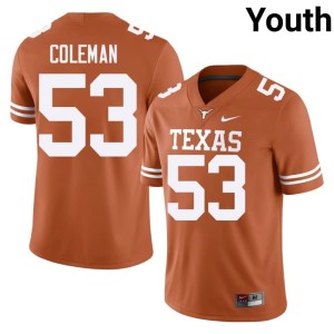 College Football Youth #53 University of Texas Isaiah Coleman Player Orange Jersey 530920-886