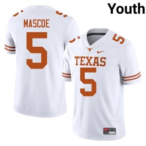 College Football Longhorns White Official Youth Bo Mascoe #5 Jersey 986572-971