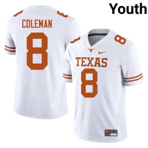 College Football White #8 Stitched The Horns Youth Cam Coleman Jerseys 226457-877
