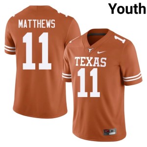 College Football #11 Embroidery Samari Matthews Youth Orange UT Austin Jersey 353868-128