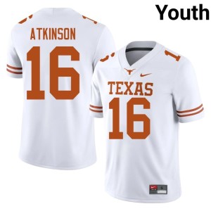 College Football Texas Longhorns White Stitched Youth #16 Tyler Atkinson Jersey 743448-471